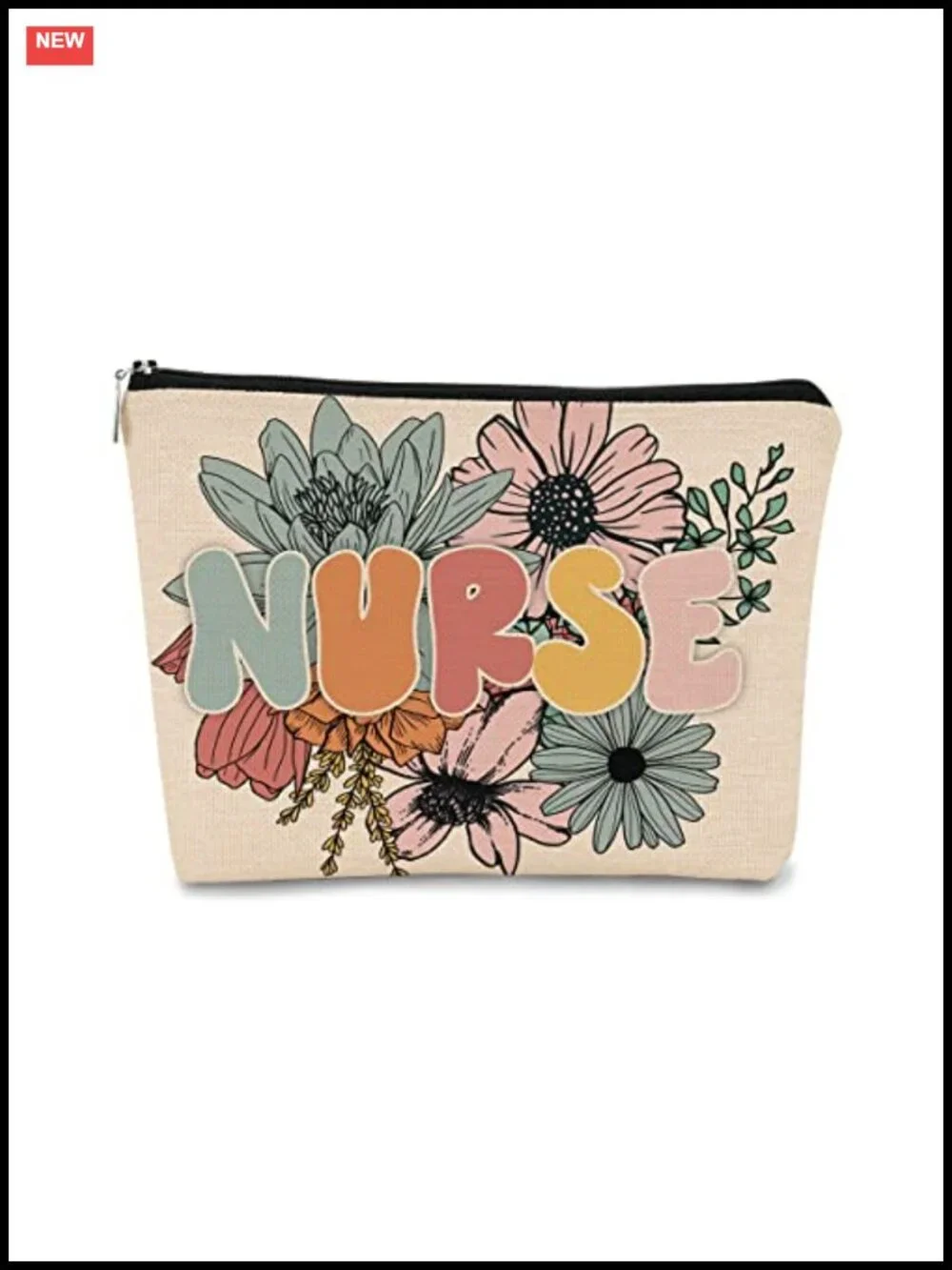 Linen Nurse Makeup Bag - Retro Floral Vintage Cosmetic Organizer for Women